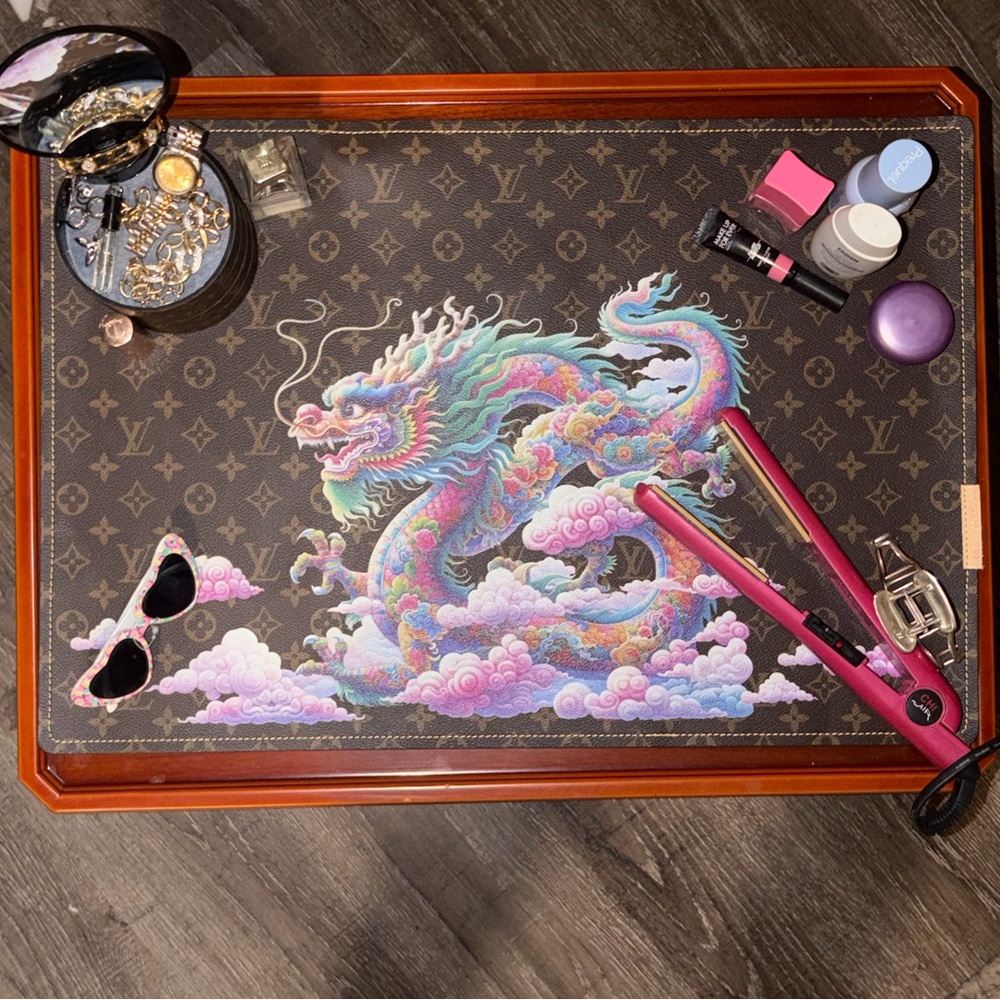 🐉💄 LV ⌚️💍🕶️ Monogram Table Placemat, makeup jewelry accessory Mat + Dust bag!
